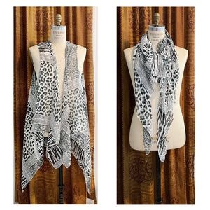 Mixed Animal Print Plus Size 2-Way Draping Scarf Vest- Black/White- New w/ Tags